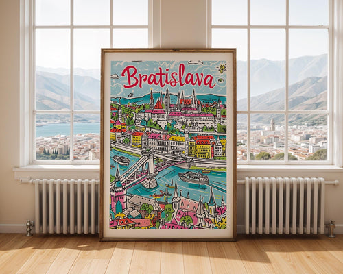 Bratislava Slovakia Travel Poster | Colorful European City Illustration wall art print, modern home decor, unframed artwork by Nomad & Nest