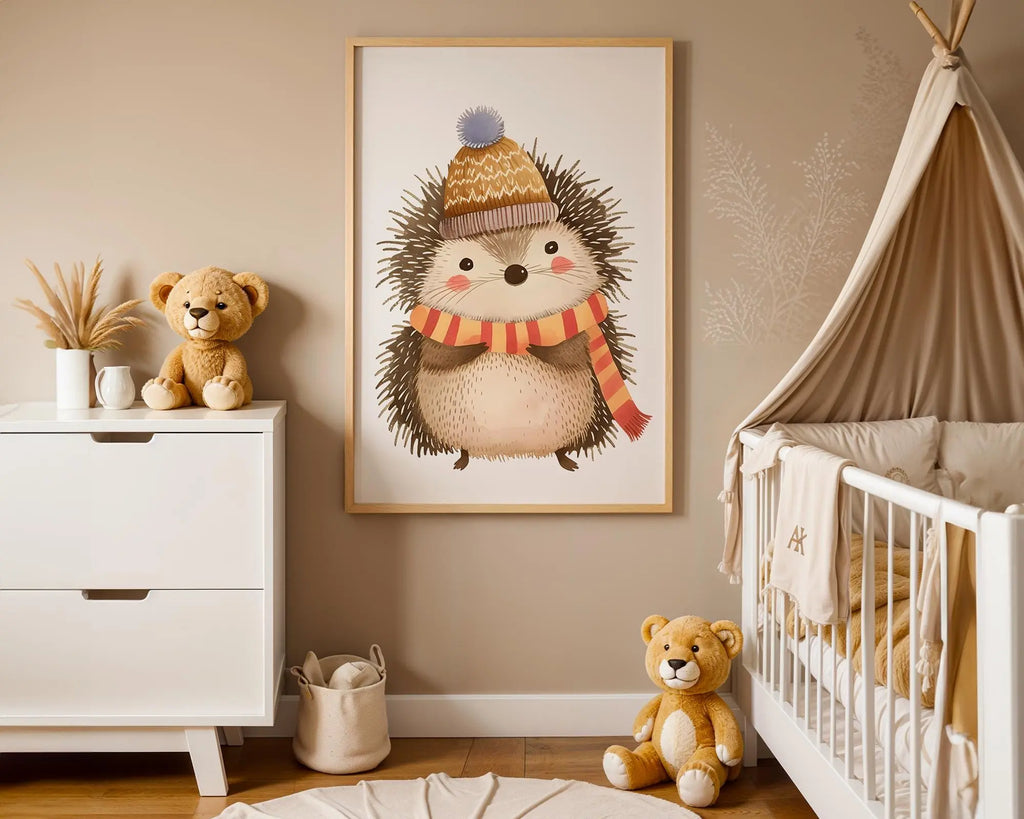 Playroom Ideas | Hedgehog Nursery Wall Art | Autumn Woodland Animal Print wall art print, modern home decor, unframed artwork by Nomad & Nest