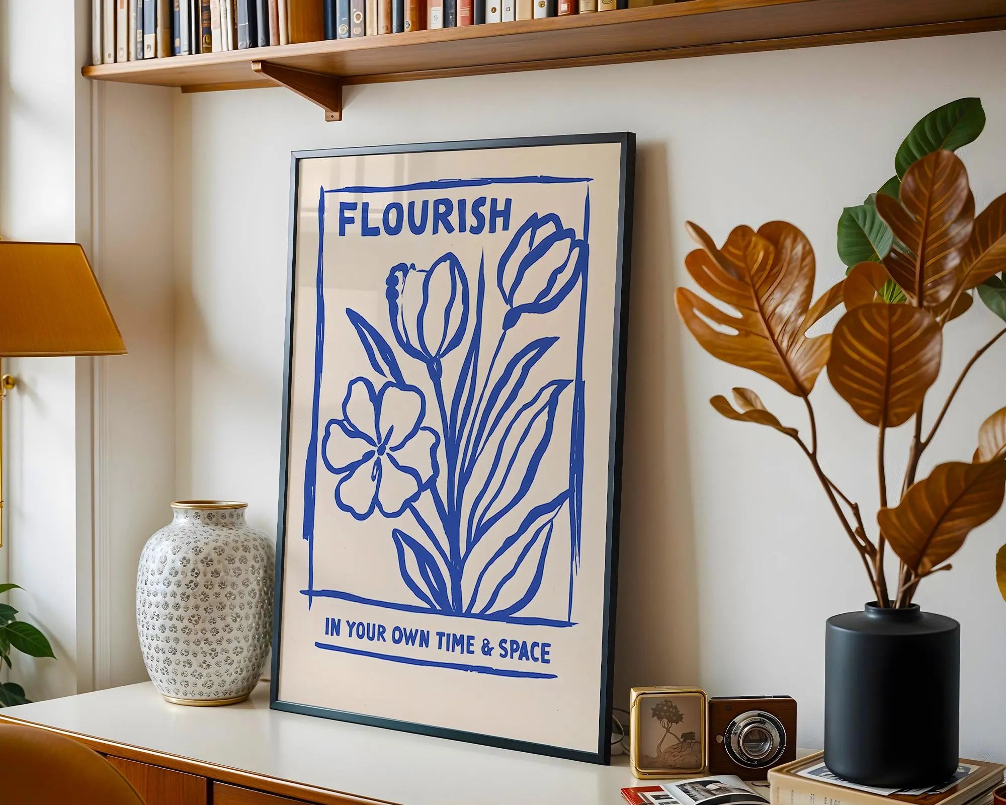 Blue Botanical Line Art Print – Modern Floral Wall Decor wall art print, modern home decor, unframed artwork by Nomad & Nest