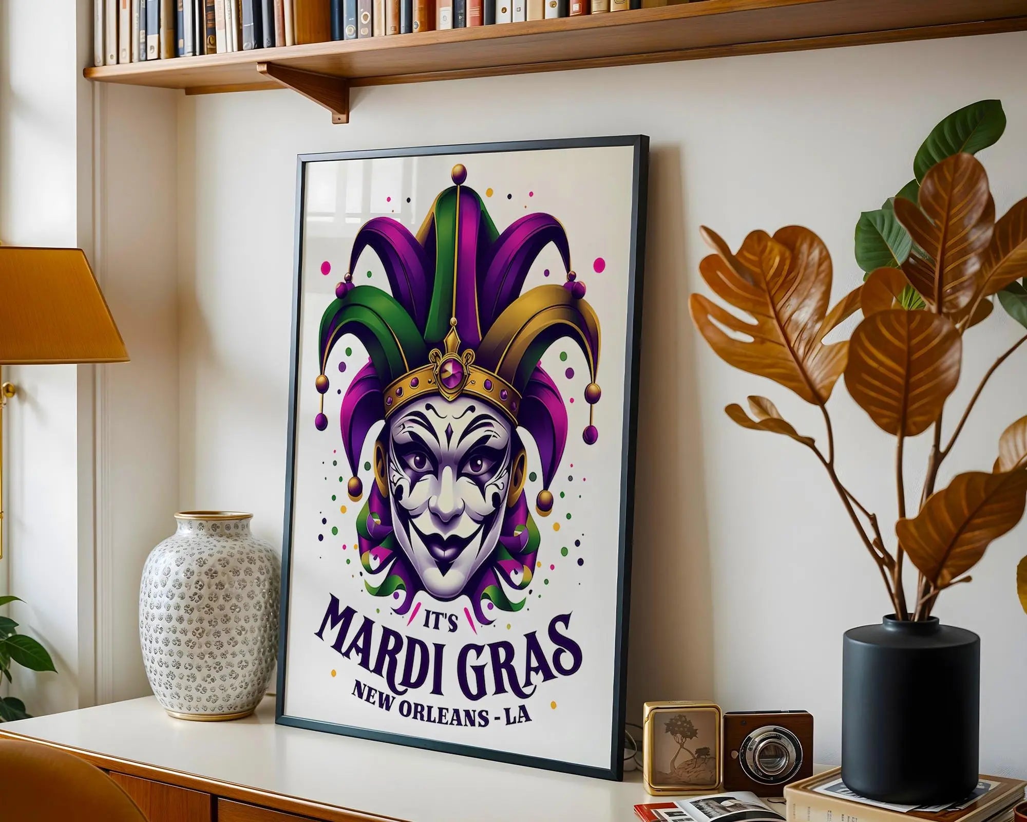Positive Emotion | Mardi Gras Wall Art | Jester Mask Illustration | New Orleans Carnival Poster wall art print, modern home decor, unframed artwork by Nomad & Nest