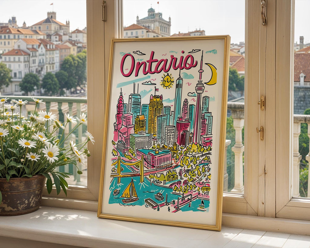 Ontario Canada Travel Poster | Colorful Cityscape Lake View Art Print wall art print, modern home decor, unframed artwork by Nomad & Nest
