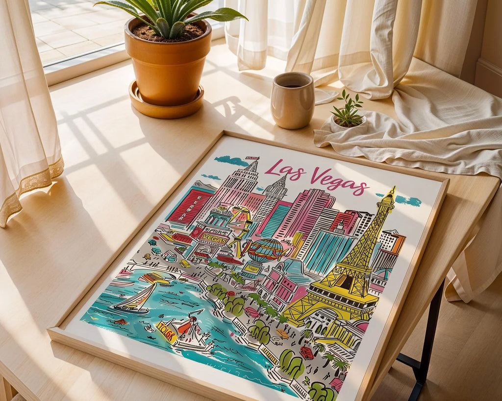Las Vegas Cityscape Poster | Colorful Vegas Strip Art Print wall art print, modern home decor, unframed artwork by Nomad & Nest