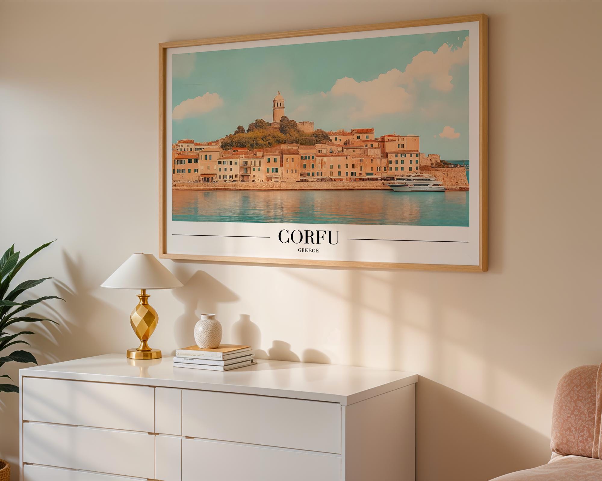 Corfu Greece Travel Poster | Seaside Coastal Print wall art print, modern home decor, unframed artwork by Nomad & Nest