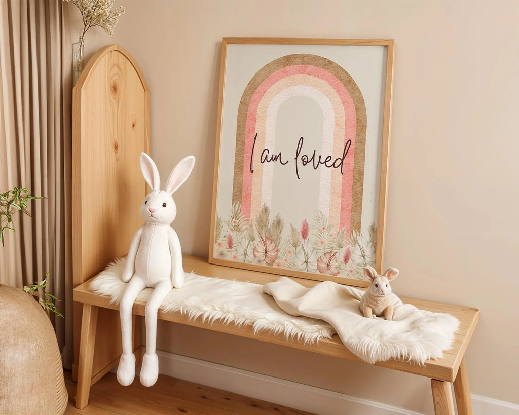 Playroom Ideas | I Am Loved Nursery Print | Rainbow Affirmation Wall Art wall art print, modern home decor, unframed artwork by Nomad & Nest