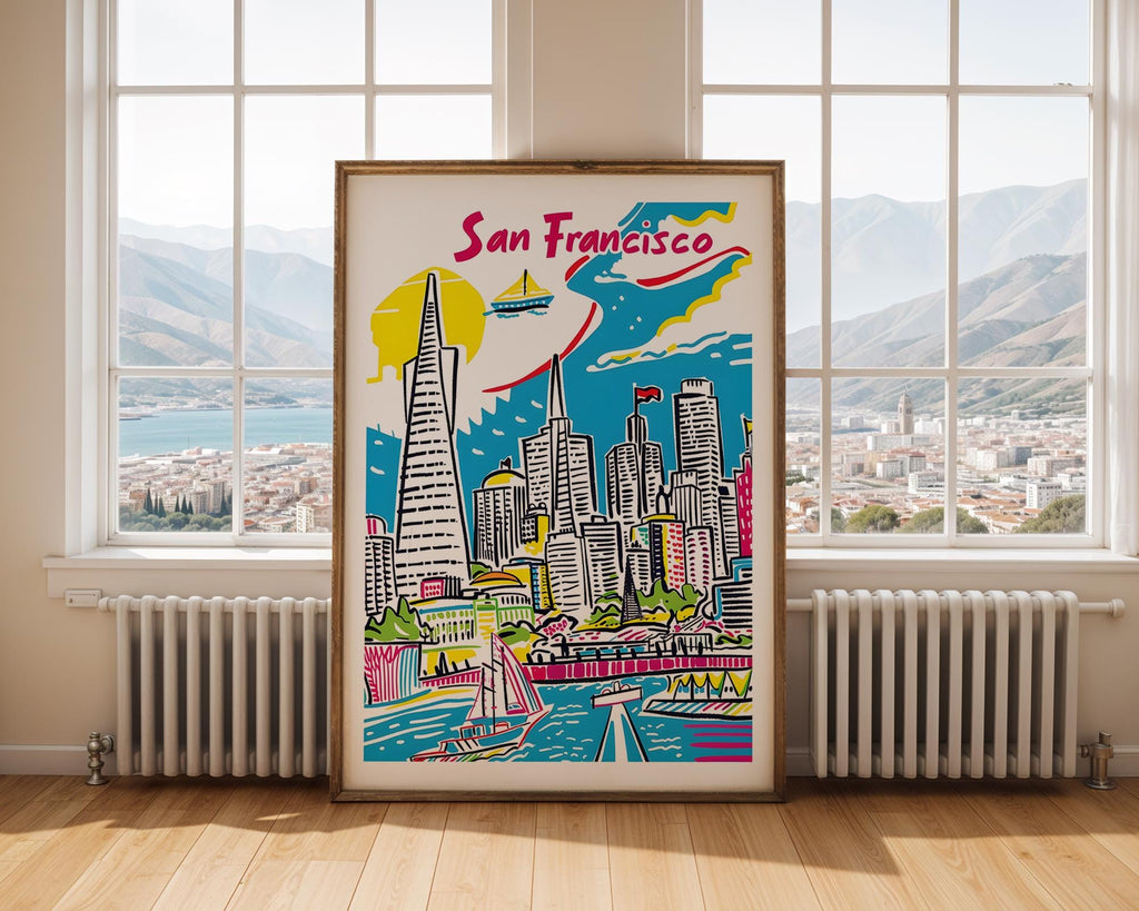 San Francisco Travel Poster | Colorful Cityscape Art Print wall art print, modern home decor, unframed artwork by Nomad & Nest