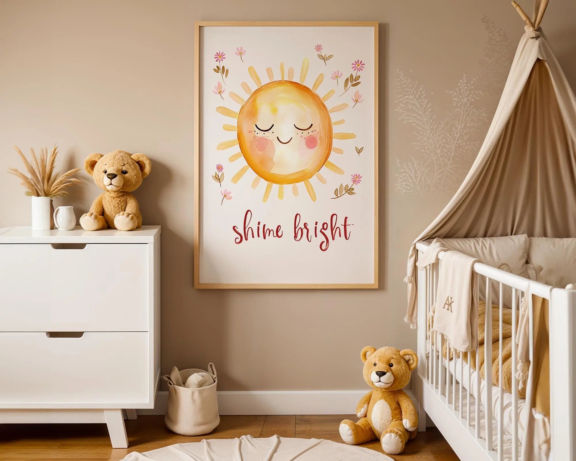 Playroom Ideas | Shine Bright Nursery Print | Sun Wall Art Baby Decor wall art print, modern home decor, unframed artwork by Nomad & Nest