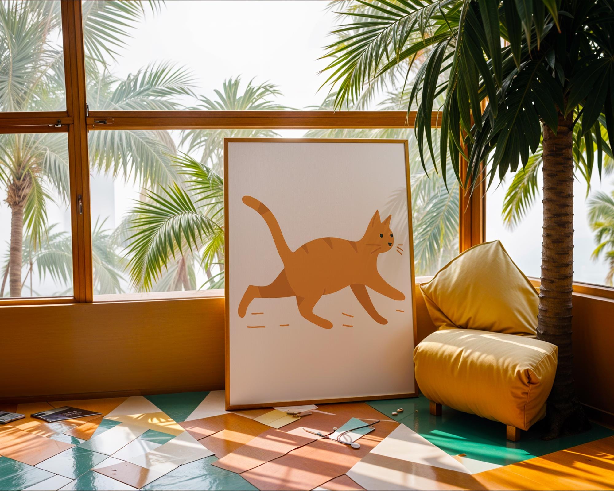 Playful Orange Cat Print | Scandinavian Nursery Art wall art print, modern home decor, unframed artwork by Nomad & Nest