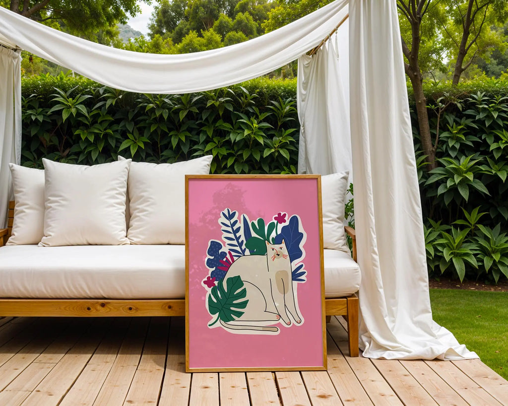 Cat Botanical Print | Whimsical Animal Wall Art wall art print, modern home decor, unframed artwork by Nomad & Nest