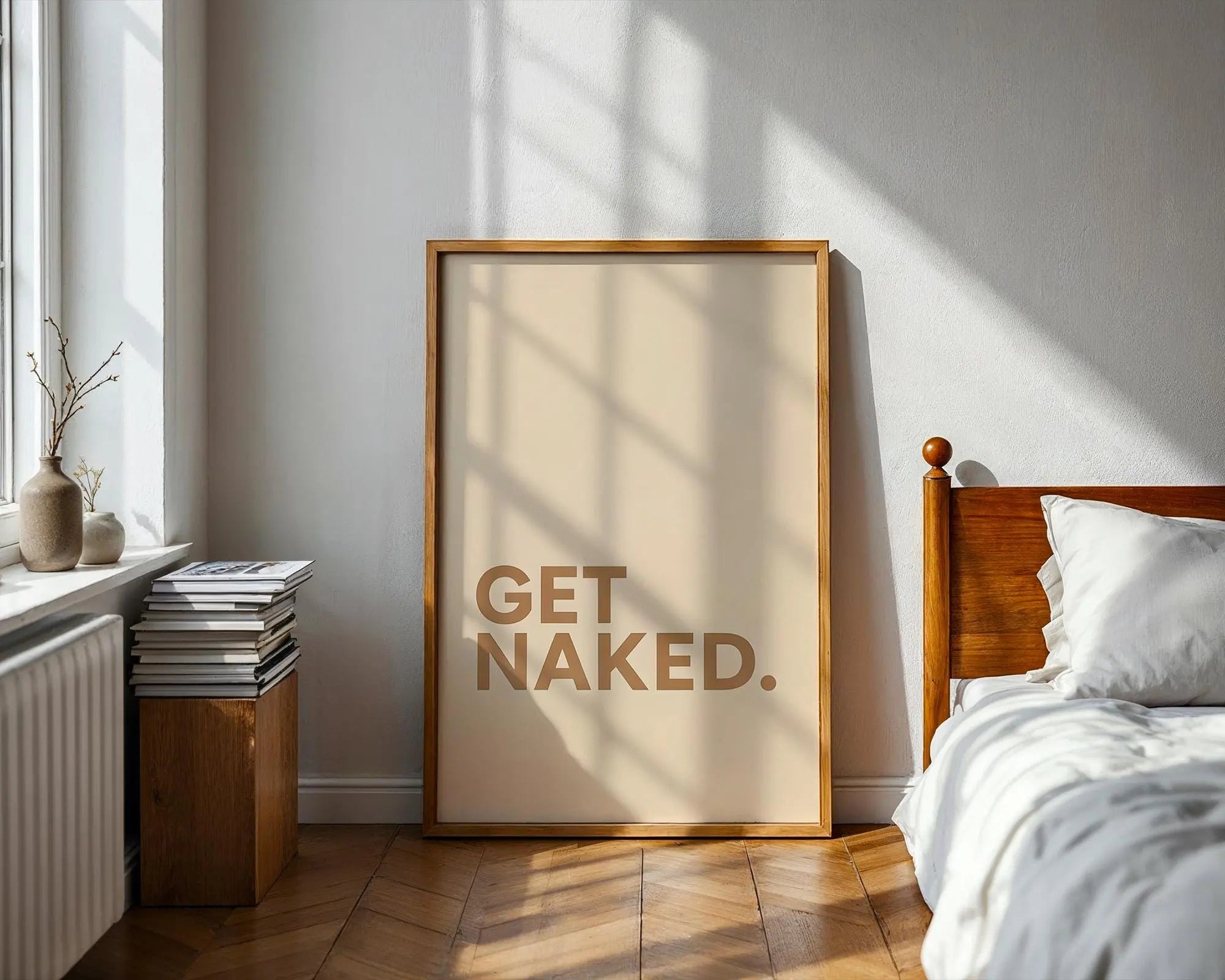 Positive Emotion | Get Naked Wall Art | Bold Modern Typography | Playful Bathroom Decor | Minimal Statement Poster wall art print, modern home decor, unframed artwork by Nomad & Nest