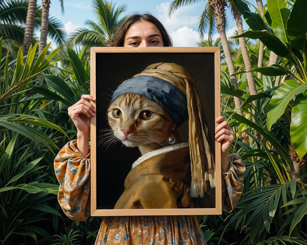 Cat Art Print | Girl with Pearl Earring Parody, Tabby Cat Wall Decor wall art print, modern home decor, unframed artwork by Nomad & Nest