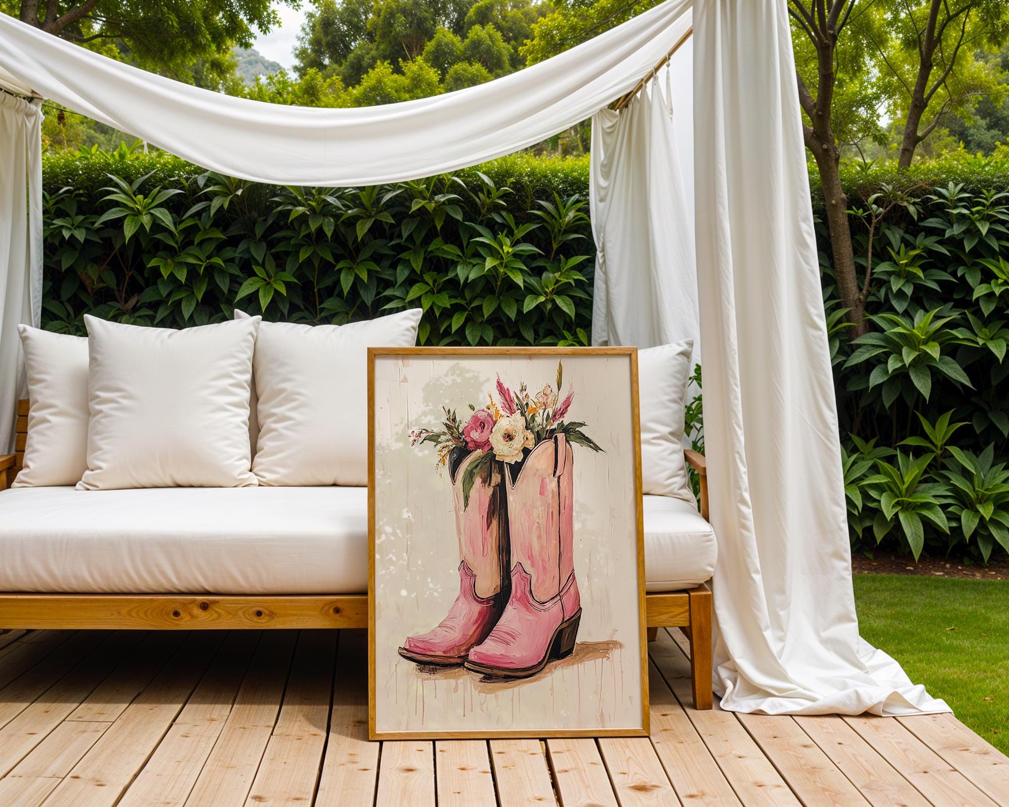 Pink Cowboy Boots with Flowers Print | Floral Western Wall Art wall art print, modern home decor, unframed artwork by Nomad & Nest