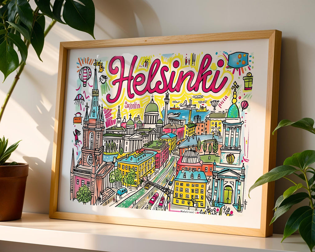 Helsinki Finland Art Print | Colorful Nordic Cityscape Poster wall art print, modern home decor, unframed artwork by Nomad & Nest
