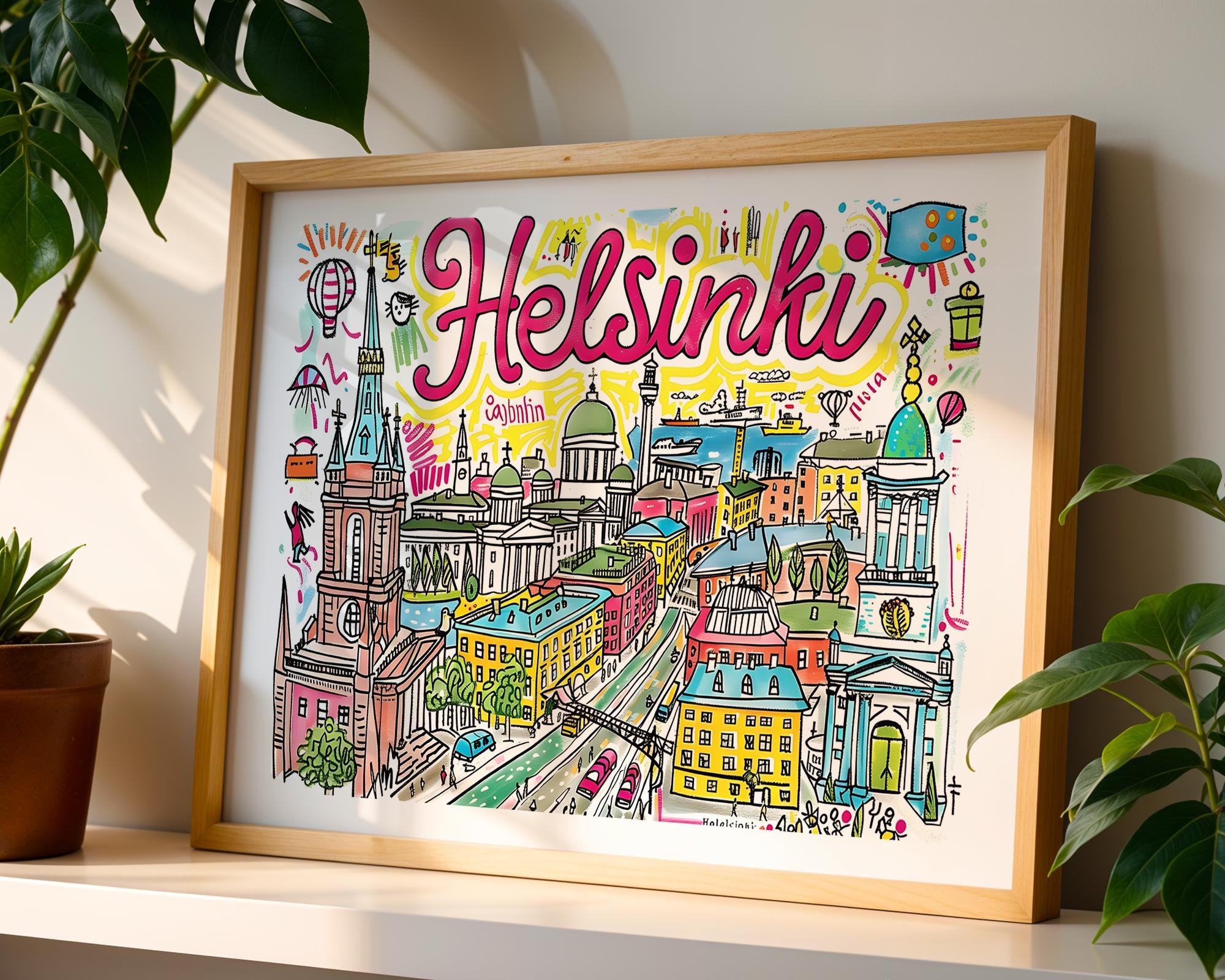 Helsinki Finland Art Print | Colorful Nordic Cityscape Poster wall art print, modern home decor, unframed artwork by Nomad & Nest