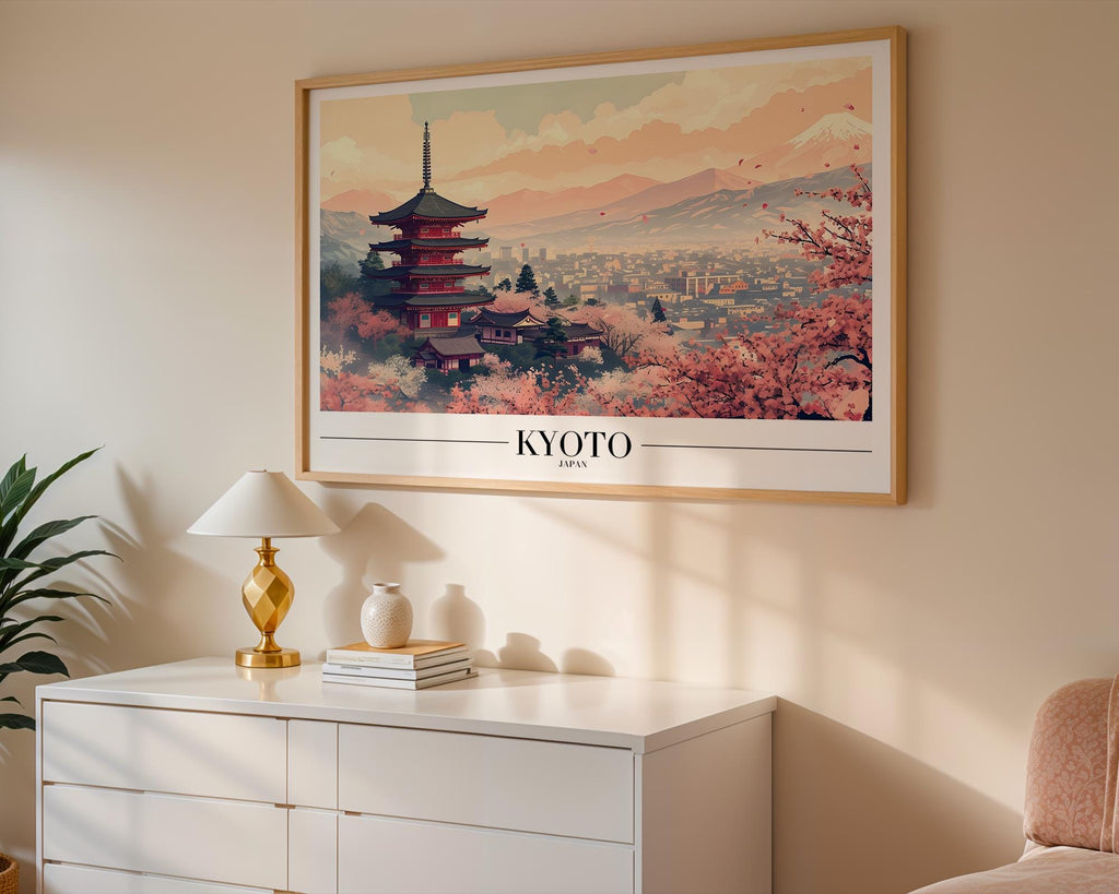 Kyoto Cherry Blossom Print | Vintage Japanese Pagoda Art wall art print, modern home decor, unframed artwork by Nomad & Nest
