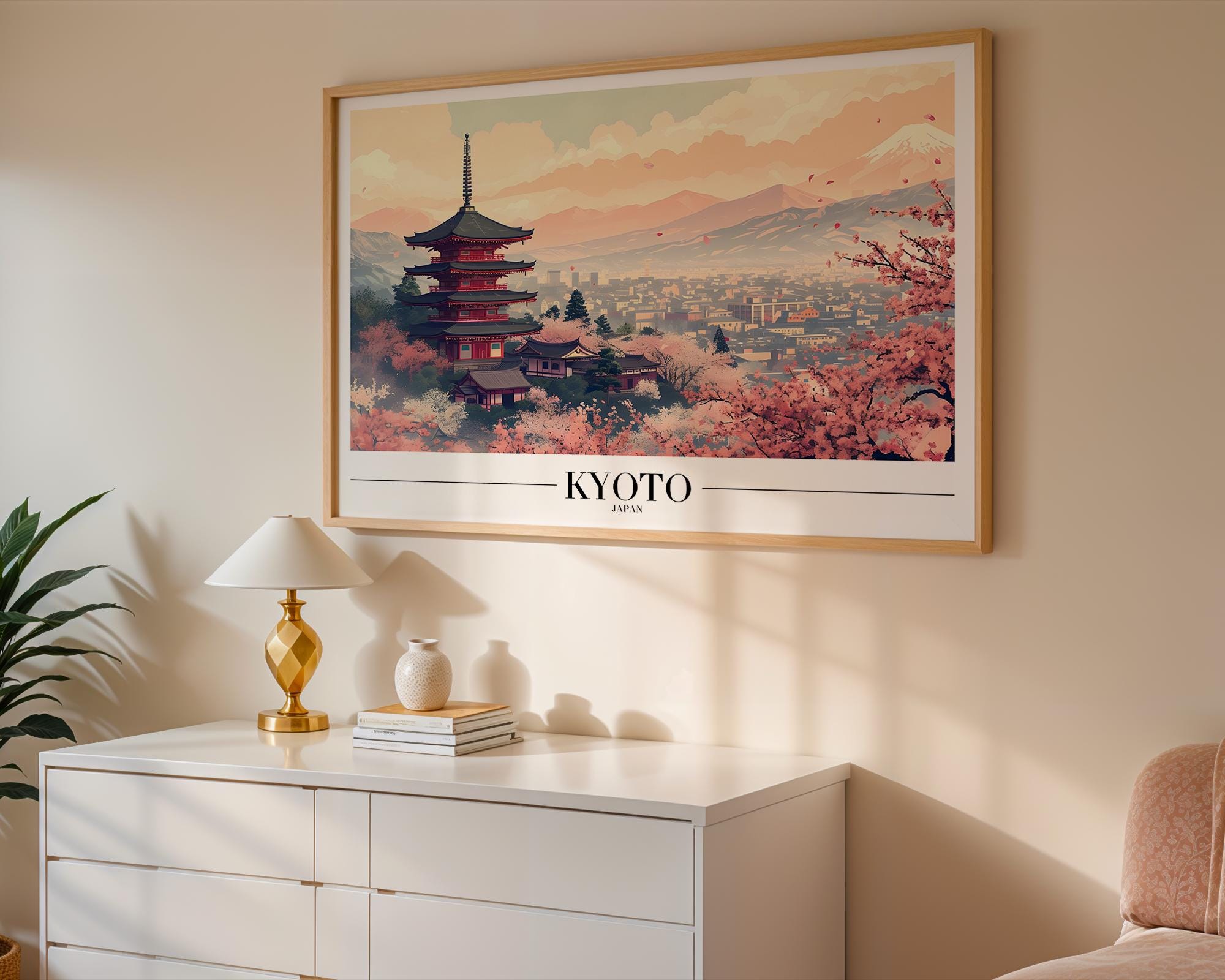 Kyoto Cherry Blossom Print | Vintage Japanese Pagoda Art wall art print, modern home decor, unframed artwork by Nomad & Nest