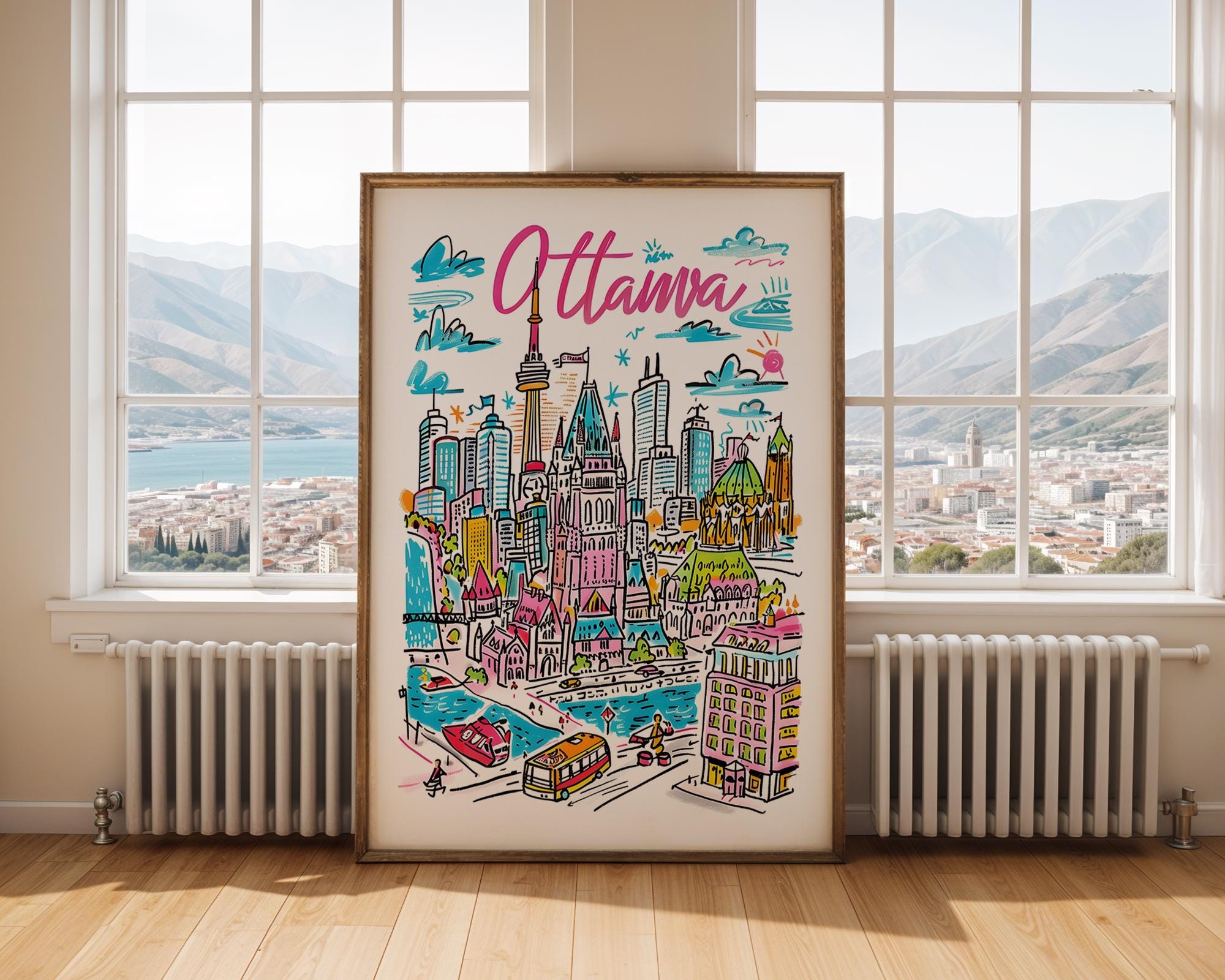 Ottawa Canada Cityscape Print | Colorful Travel Poster wall art print, modern home decor, unframed artwork by Nomad & Nest