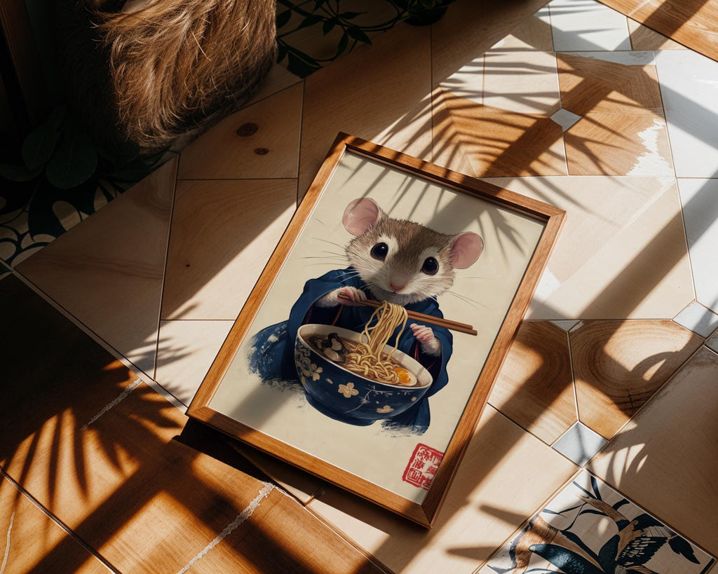 Japanese Poster | Ramen Mouse Art Print –  Foodie , Kitchen Decor wall art print, modern home decor, unframed artwork by Nomad & Nest