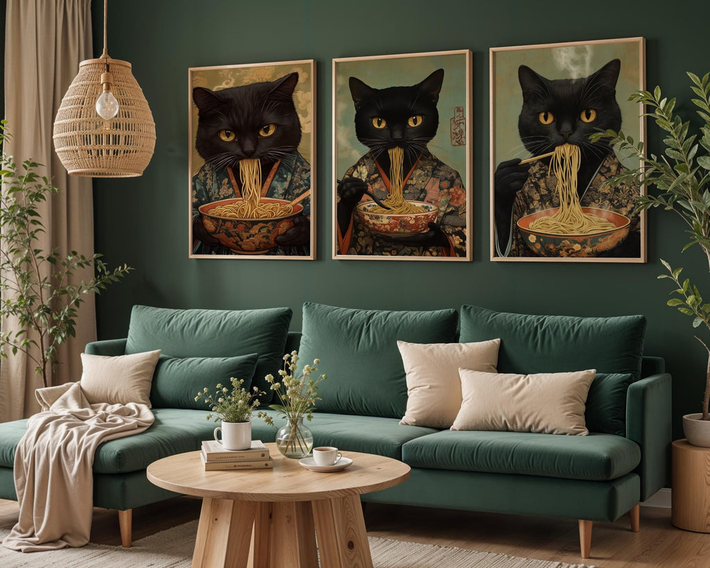 Japanese Poster | Ramen Cat Print – Funny Kimono Foodie Wall Art wall art print, modern home decor, unframed artwork by Nomad & Nest