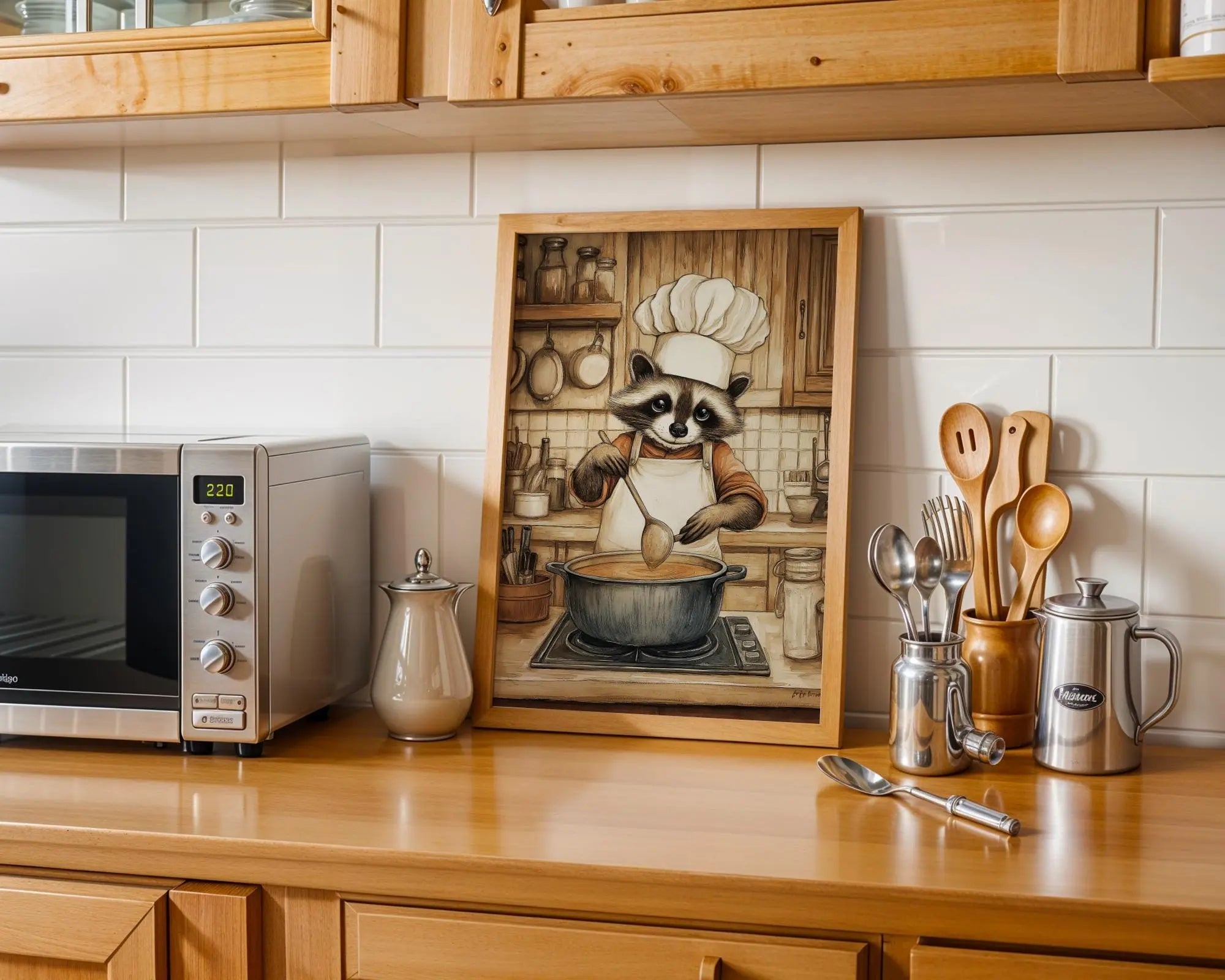 Raccoon Barista Art Print • Whimsical Kitchen Cafe Decor wall art print, modern home decor, unframed artwork by Nomad & Nest