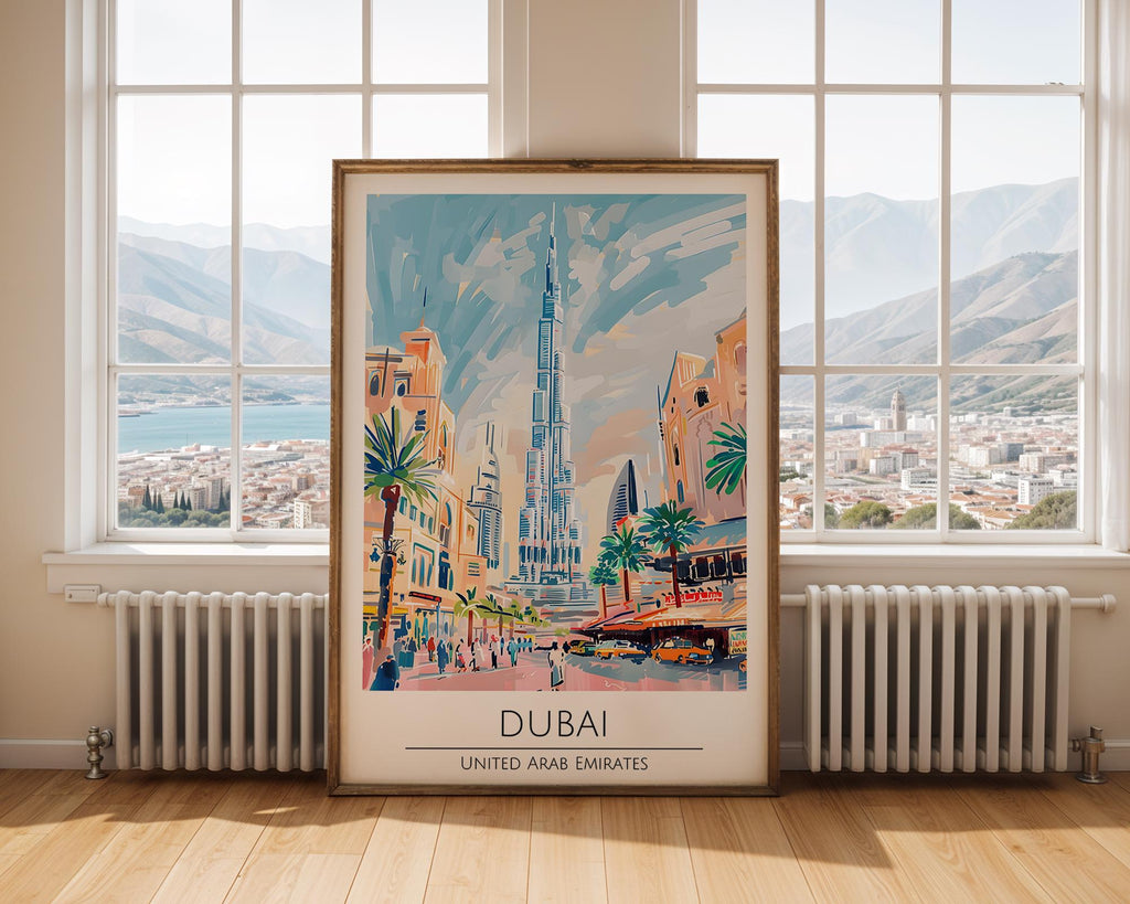 Dubai Skyline Art Print | Colorful Middle East Travel Poster wall art print, modern home decor, unframed artwork by Nomad & Nest