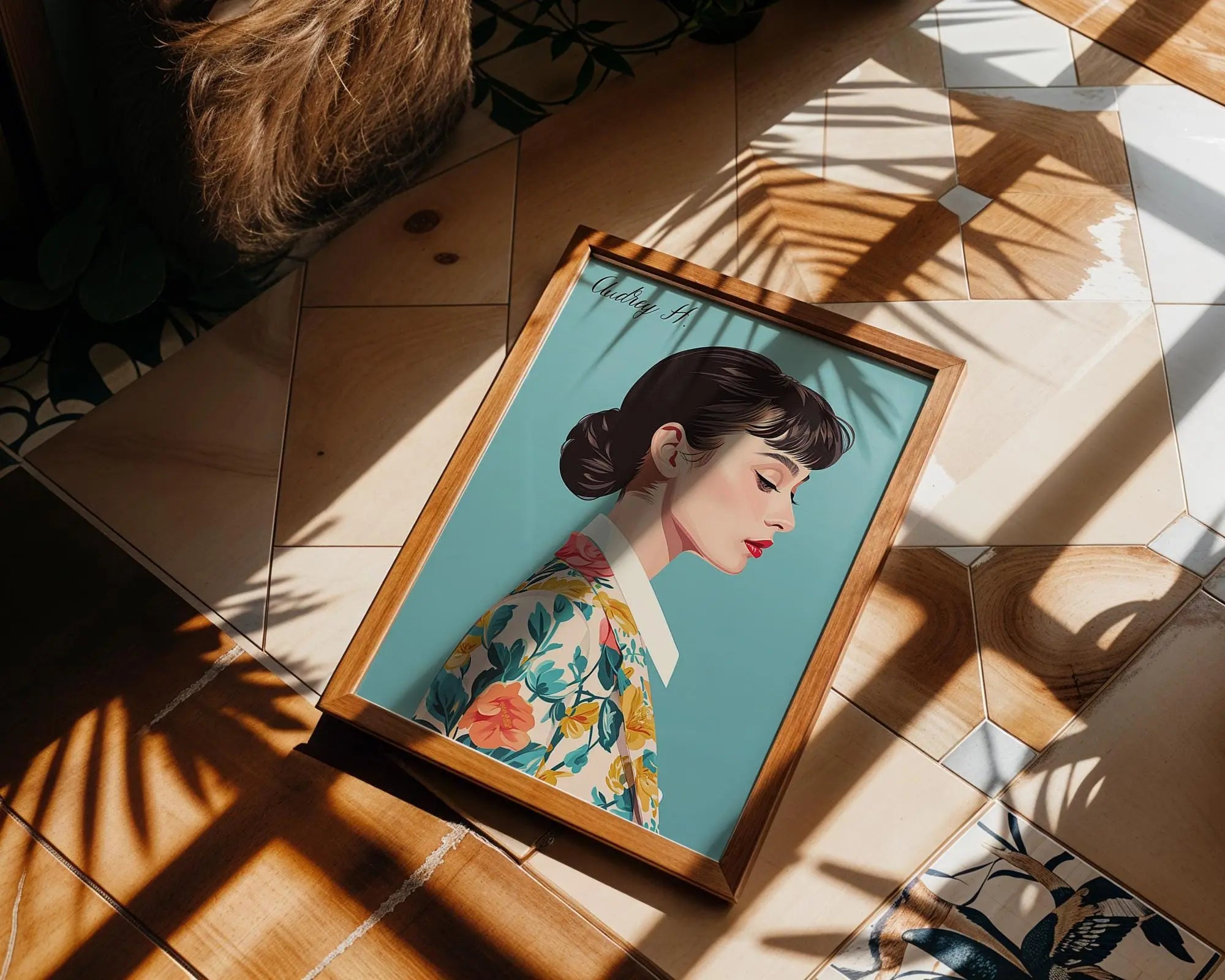 Modern Pop Art | Audrey Hepburn  Print | Floral Jacket, Retro Hollywood Glamour wall art print, modern home decor, unframed artwork by Nomad & Nest