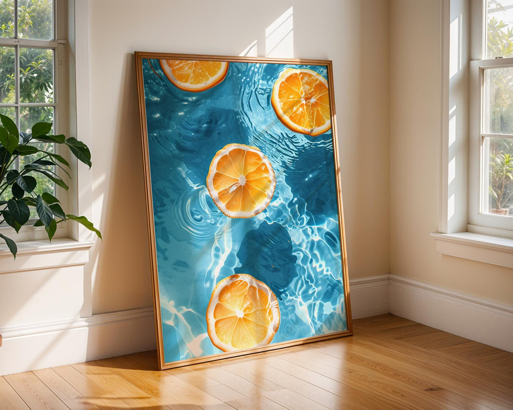 Colourful Prints | Citrus Pool Art Print | Summer Orange Slice Poster wall art print, modern home decor, unframed artwork by Nomad & Nest