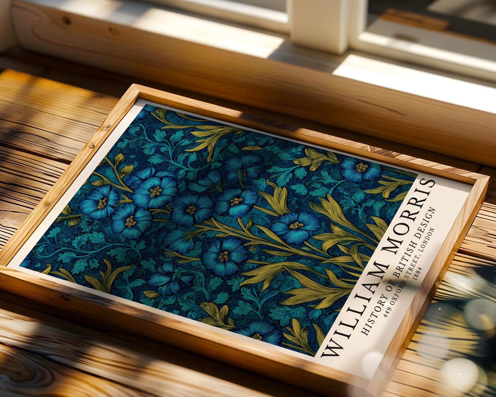 William Morris Print Inspired Floral Art  • Teal Blue Botanical Poster wall art print, modern home decor, unframed artwork by Nomad & Nest