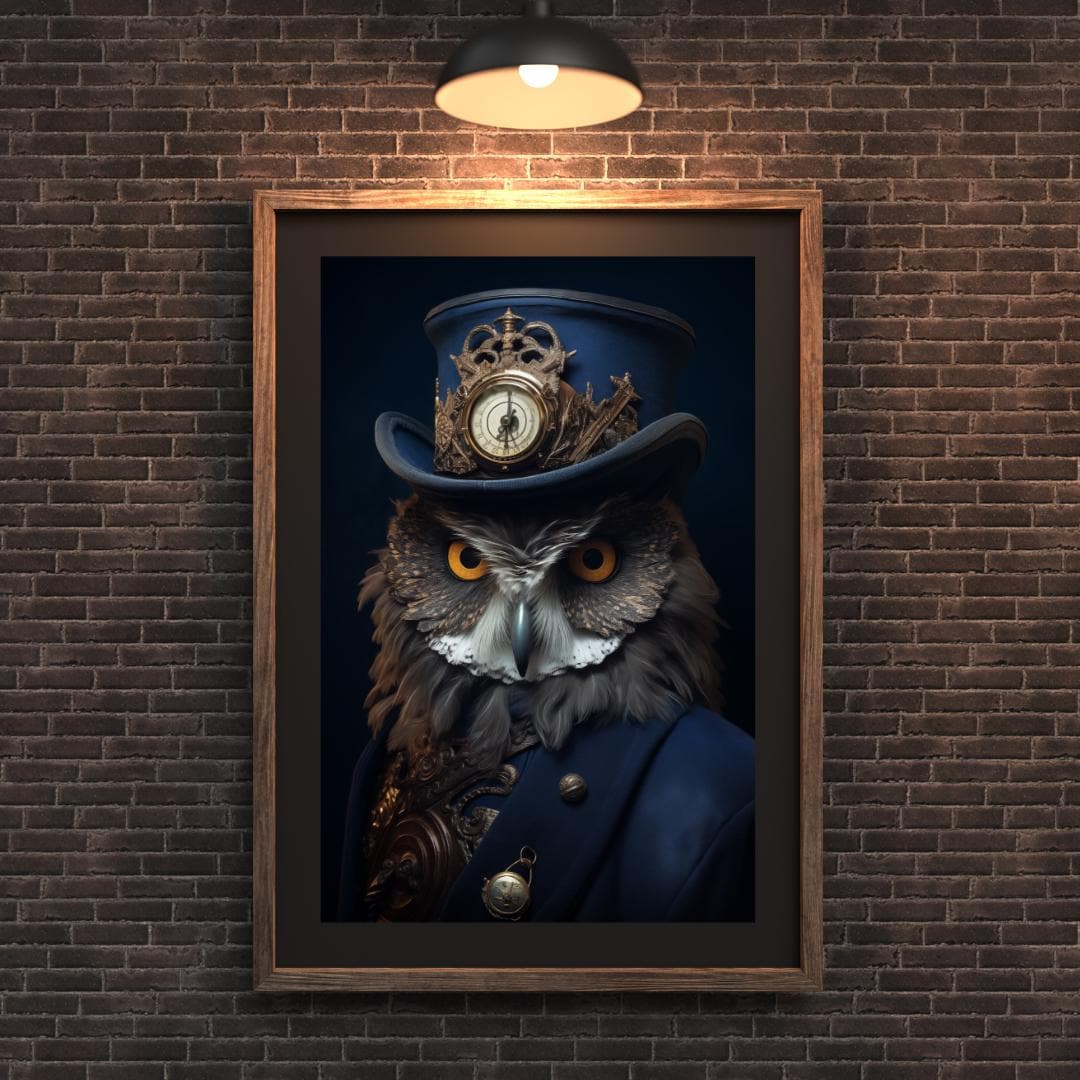 Steampunk Owl Portrait | Victorian Top Hat Animal Print wall art print, modern home decor, unframed artwork by Nomad & Nest