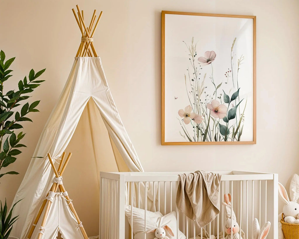 Playroom Ideas | Neutral Floral Nursery Print | Scandinavian Botanical Wall Art wall art print, modern home decor, unframed artwork by Nomad & Nest