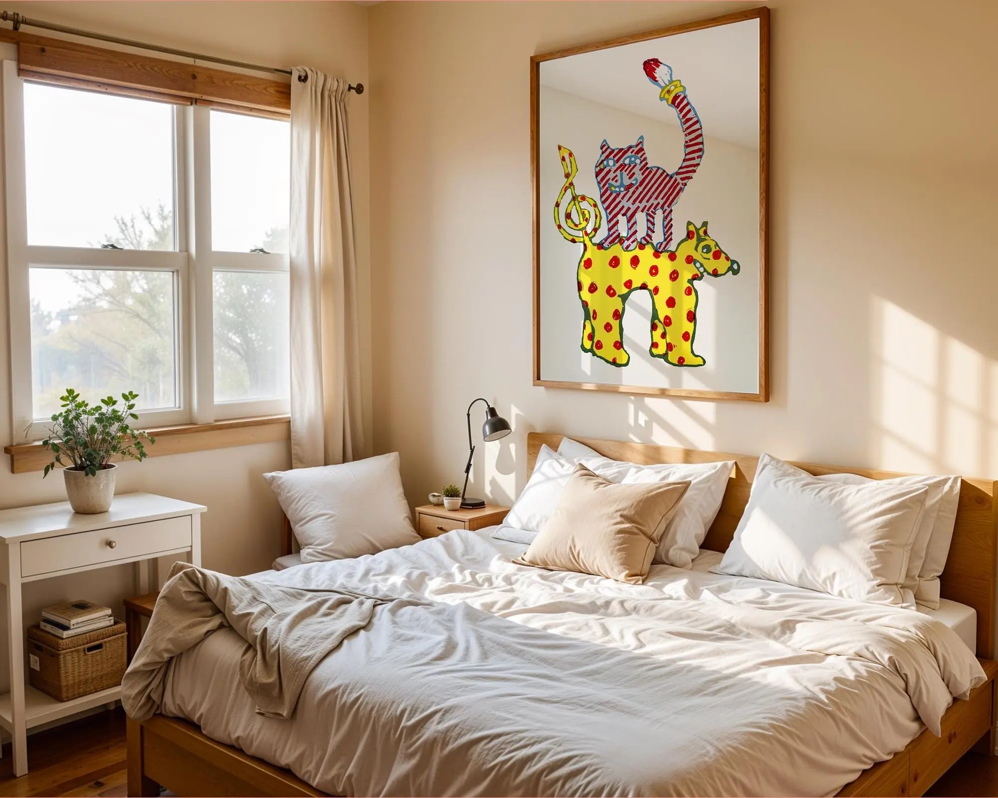 Whimsical Cat and Dog Art Print | Scandinavian Nursery Decor wall art print, modern home decor, unframed artwork by Nomad & Nest