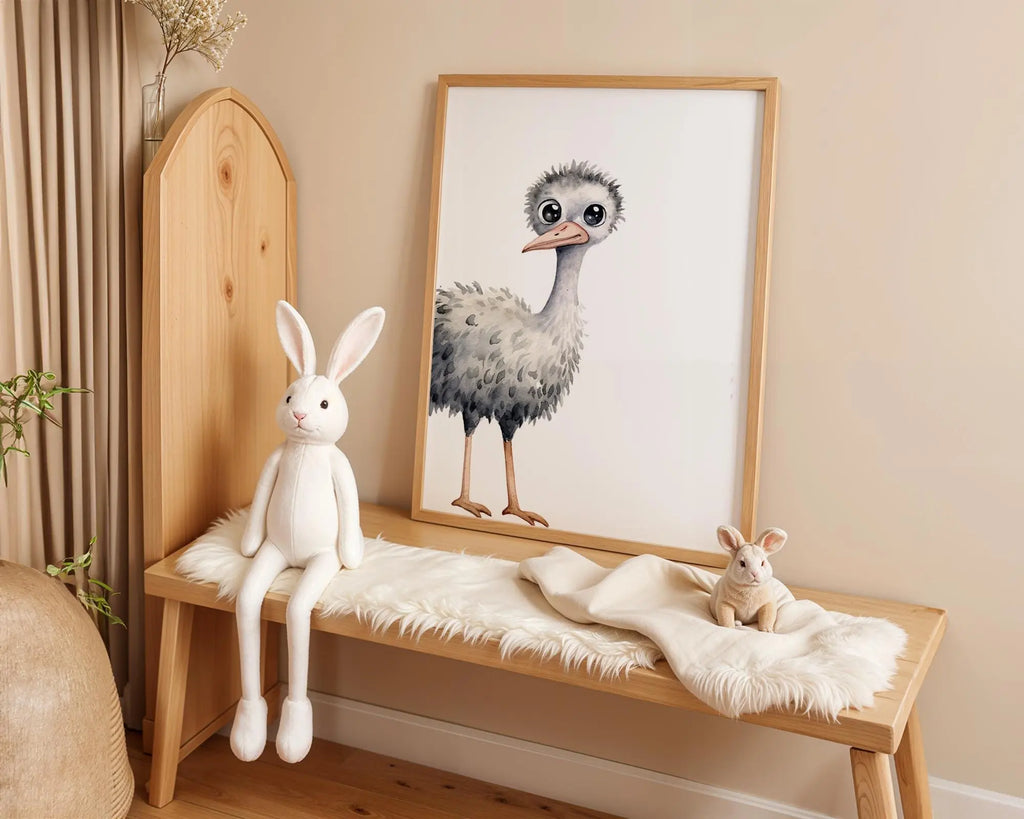 Ostrich Nursery Print | Watercolor Animal Wall Art wall art print, modern home decor, unframed artwork by Nomad & Nest