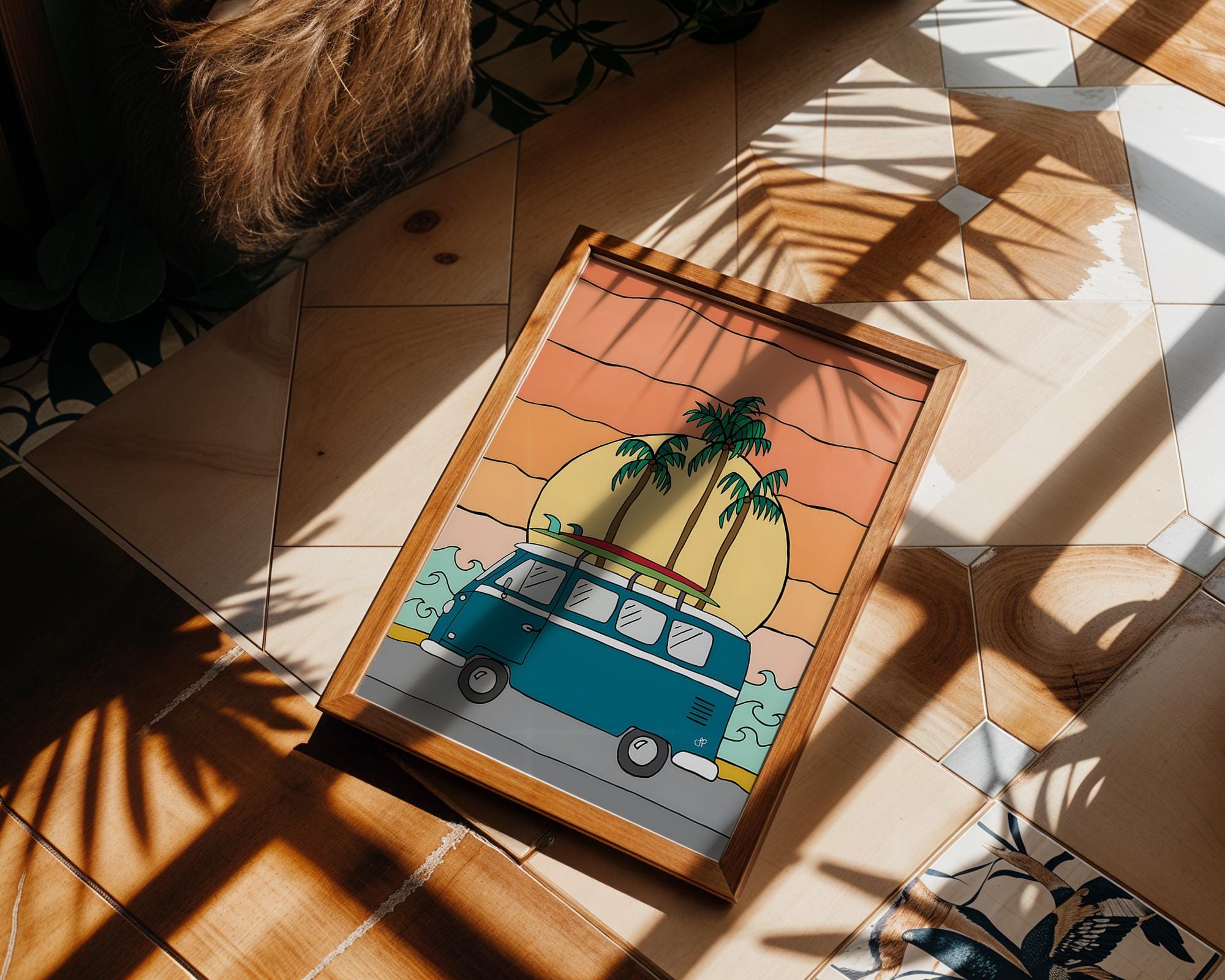 Modern Pop Art | VW Bus Surfboard Print | Retro Summer Beach, California Vibes wall art print, modern home decor, unframed artwork by Nomad & Nest