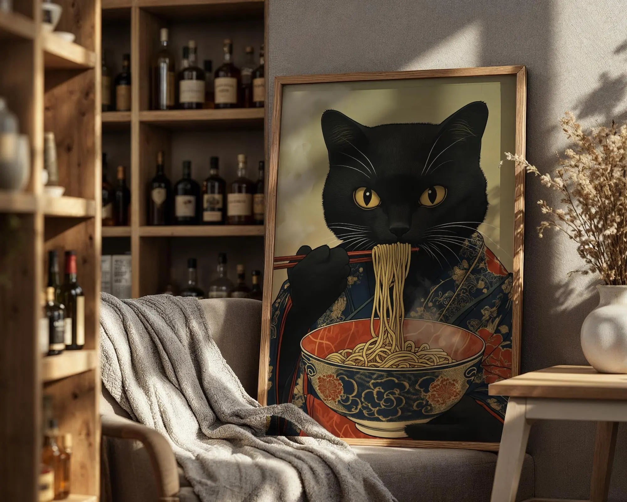 Japanese Poster | Ramen Cat Art Print – Funny Kimono Foodie Decor wall art print, modern home decor, unframed artwork by Nomad & Nest