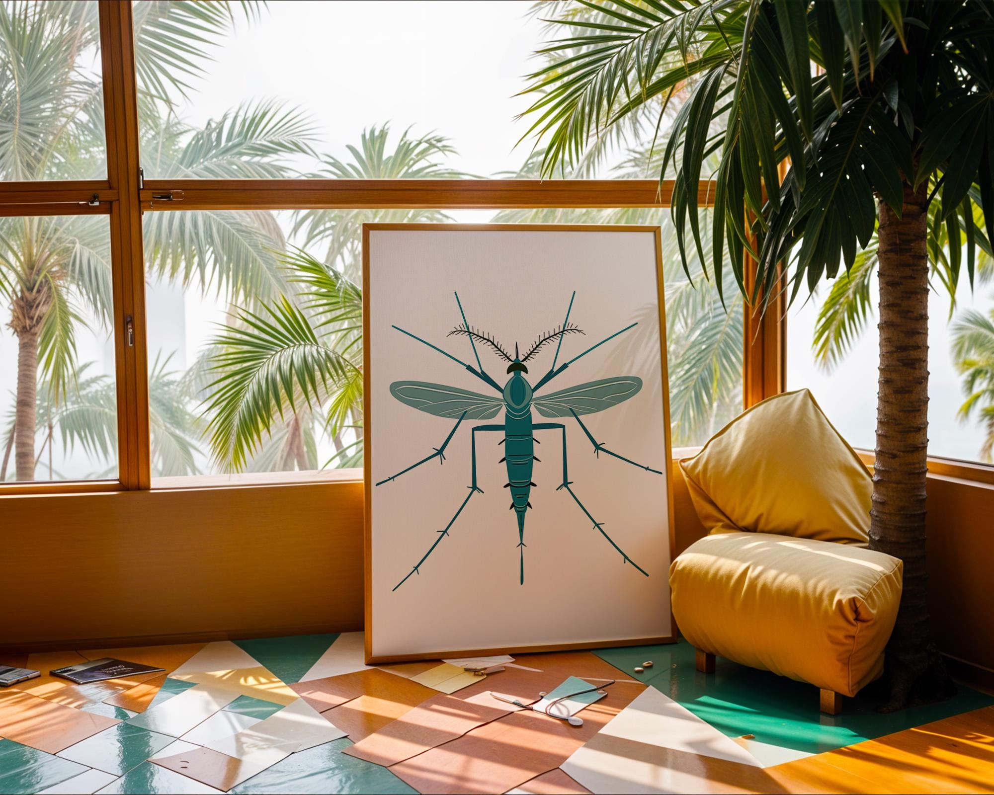 Teal Mosquito Print, Modern Insect Illustration, Science Office Decor wall art print, modern home decor, unframed artwork by Nomad & Nest