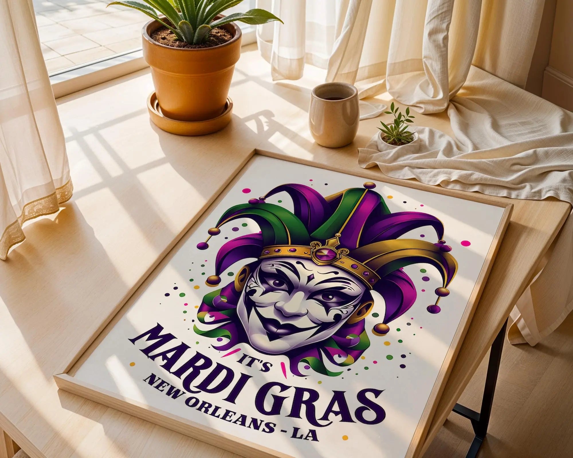 Positive Emotion | Mardi Gras Wall Art | Jester Mask Illustration | New Orleans Carnival Poster wall art print, modern home decor, unframed artwork by Nomad & Nest