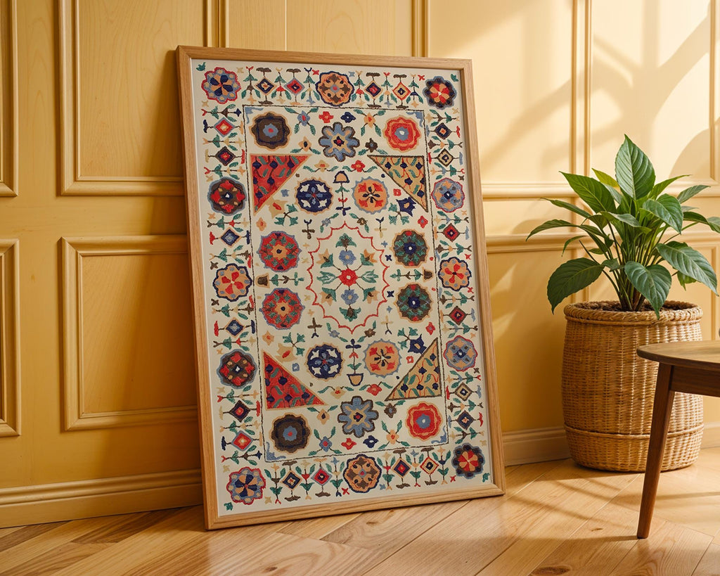 Folk Art Rug Print | Bohemian Textile Poster wall art print, modern home decor, unframed artwork by Nomad & Nest