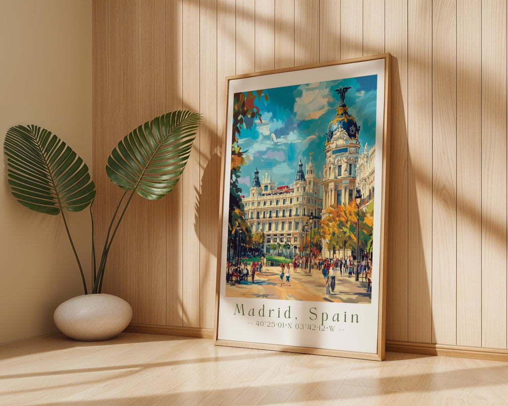 Madrid Spain Travel Poster – Metropolis Building Art Print wall art print, modern home decor, unframed artwork by Nomad & Nest