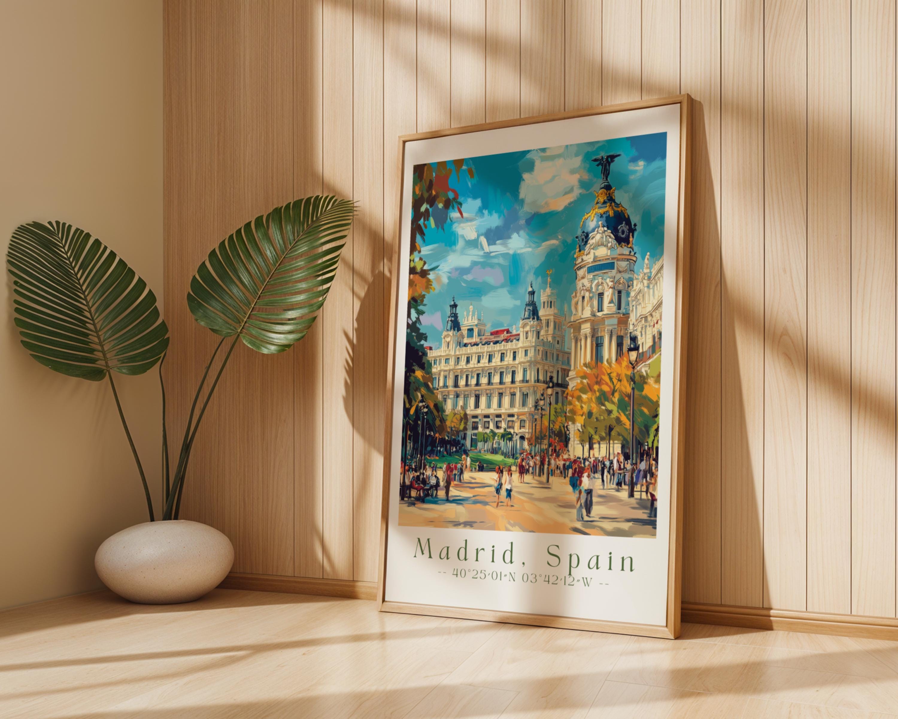 Madrid Spain Travel Poster – Metropolis Building Art Print wall art print, modern home decor, unframed artwork by Nomad & Nest